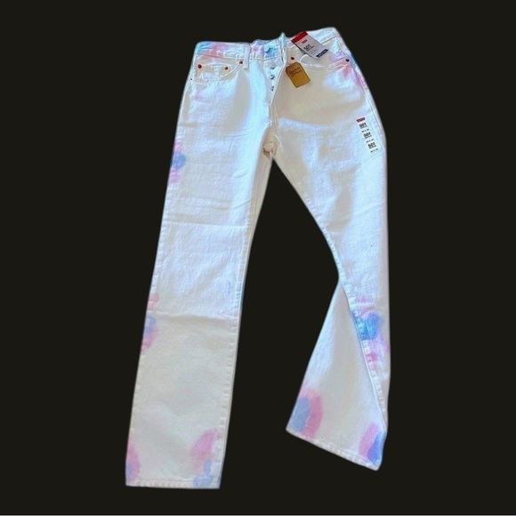 NWT LEVIS Strauss 501 Button Fly High Waist Straight Jean 30x 30 White …Hippie - Picture 10 of 16